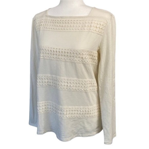 Talbots New! Embroidered Cotton Square Neck Top Long Sleeve Modal Cotton Stretch - Picture 16 of 16